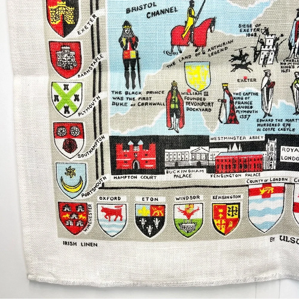 Irish Linen Map of Royal Britain Tea Towel Kitchen Decor Vintage Souvenir